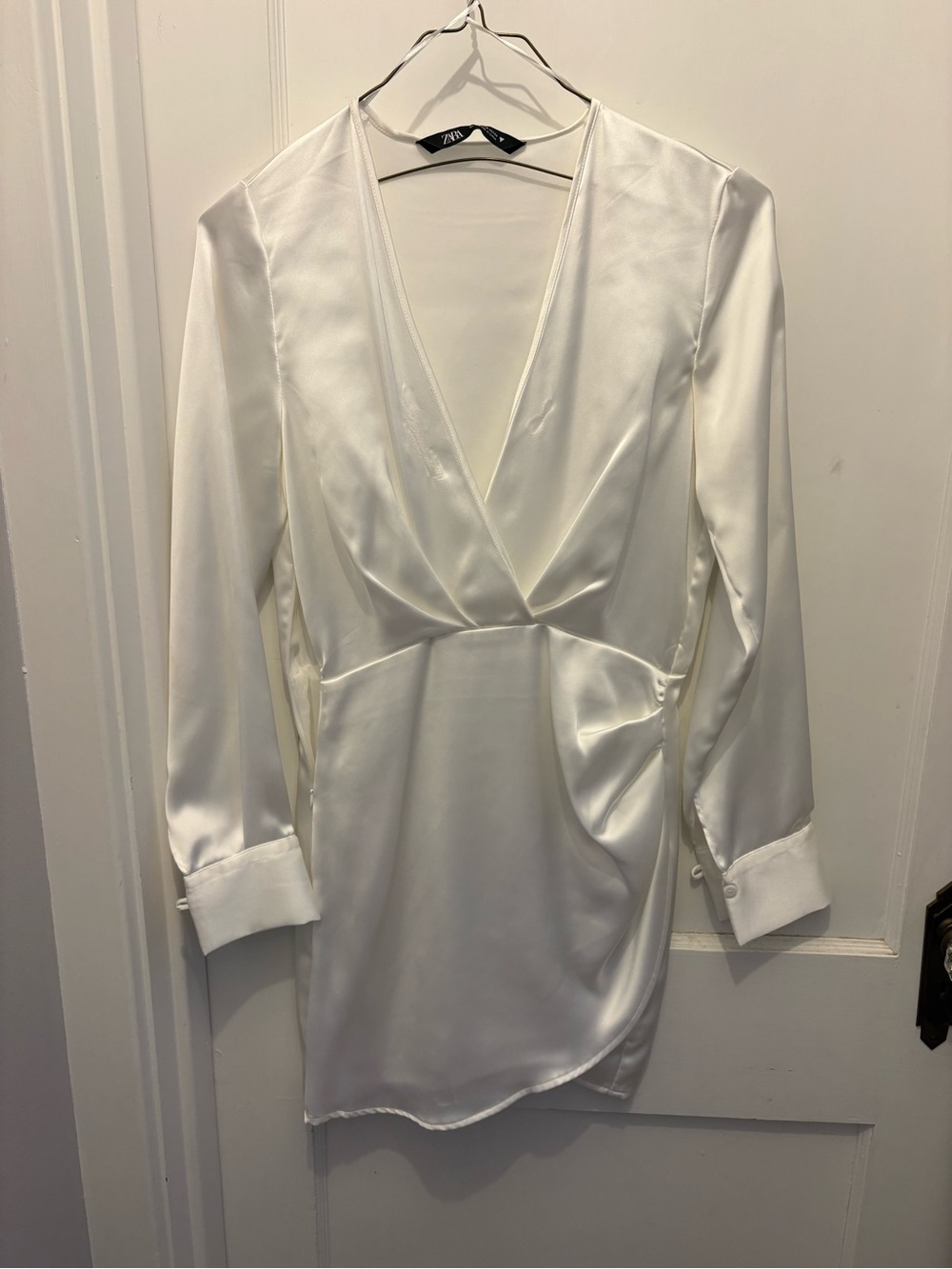 Zara White Satin Wrap Mini Dress